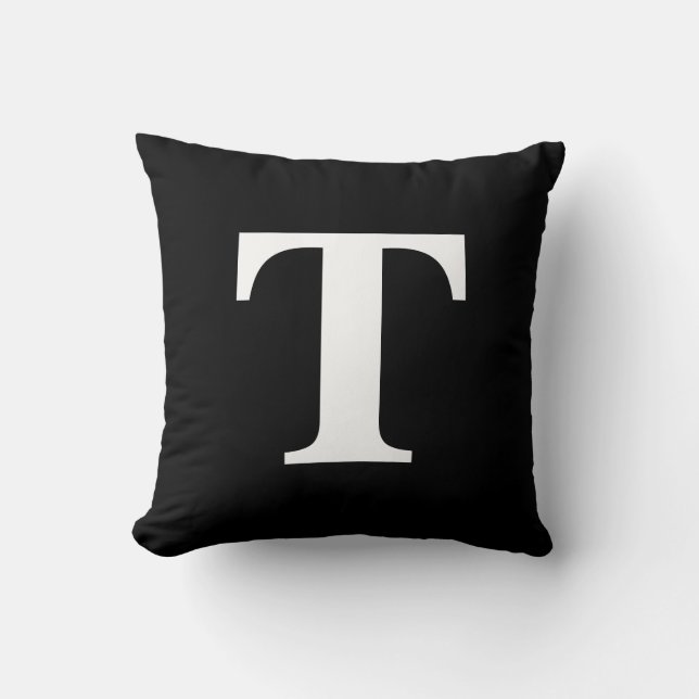 Custom black solid modern monogram cushion (Front)