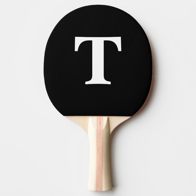 Custom black solid modern monogram ping pong paddle (Front)