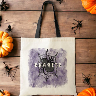 Custom Black Spider Trick or Treat Halloween Candy Tote Bag