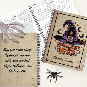 Custom Black Spooky Scary Script Halloween Witch Notebook