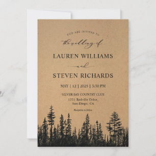 Custom Black Tan Khaki Pine Tree Woods Wedding Invitation