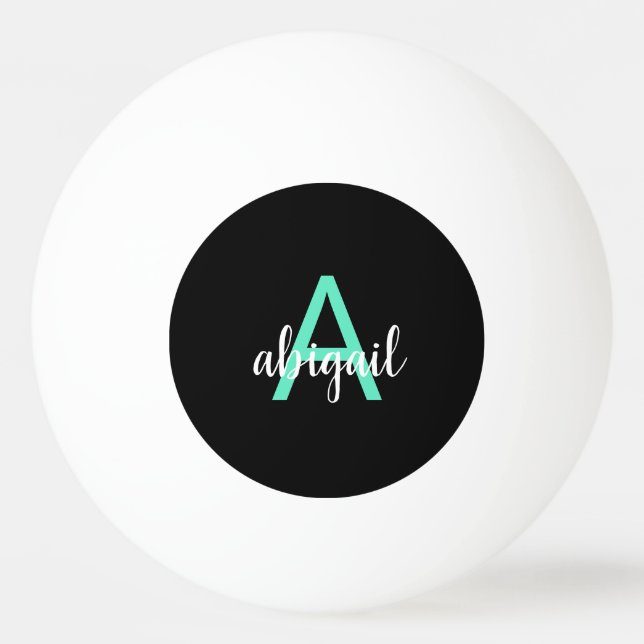 Custom Black Teal Girly Monogram Name Ping Pong Ball (Front)