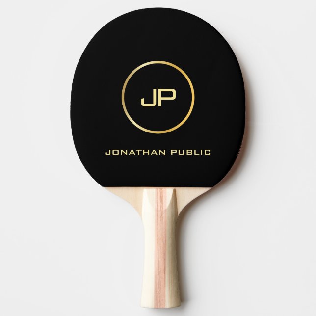 Custom Black Template Gold Monogram Elegant Ping Pong Paddle (Front)