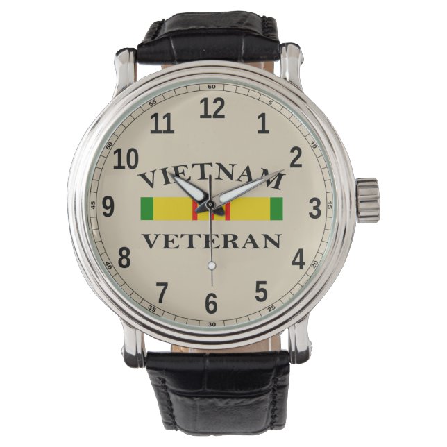 Custom Black Vintage Leather (Vietnam Veteran) Watch (Front)