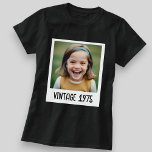 Custom Black Vintage Milestone Birthday Photo T-Shirt<br><div class="desc">Celebrate a special milestone birthday with this custom black vintage t-shirt. Designed with a stylish retro look, this shirt allows you to personalise it with a photo, name, and age for a truly unique keepsake. Perfect for milestone celebrations like 30th, 40th, 50th, 60th, and beyond. A fun party outfit and...</div>