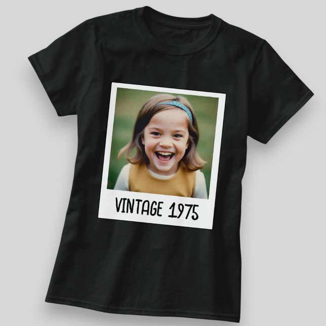 Custom Black Vintage Milestone Birthday Photo T-Shirt (Creator Uploaded)