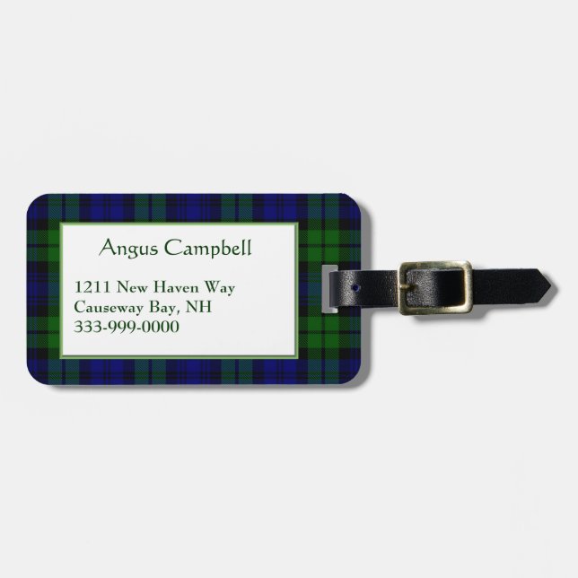 Custom Black Watch Tartan Plaid Luggage Tag (Front Horizontal)