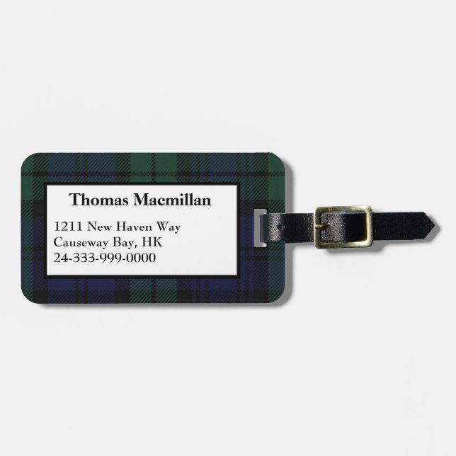 Custom Black Watch Tartan Plaid Luggage Tag (Front Horizontal)