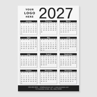 Custom Black White 2027 Calendar & Business Logo
