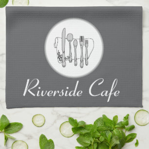 Custom Black, White and Gray on Gray Silverware Tea Towel