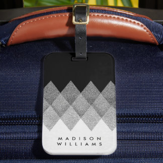 Custom Black White and Grey Argyle Pattern Luggage Tag