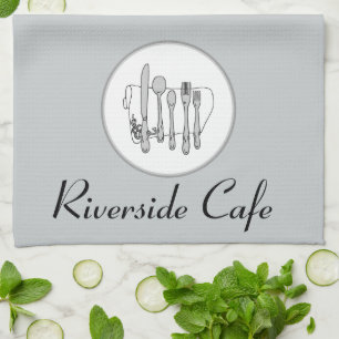 Custom Black, White and Grey Silverware Design Tea Towel