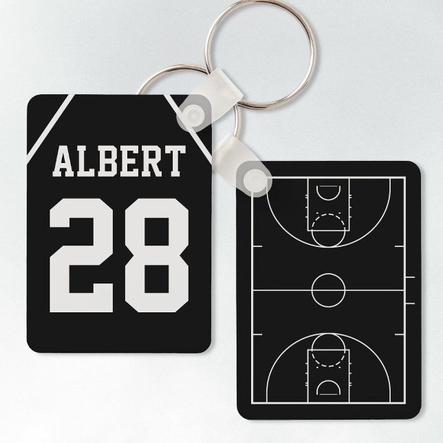 Custom Black & White Basketball Court and Jersey Key Ring (Creator Uploaded)