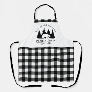 Custom Black White Buffalo Plaid Family Cabin Apron