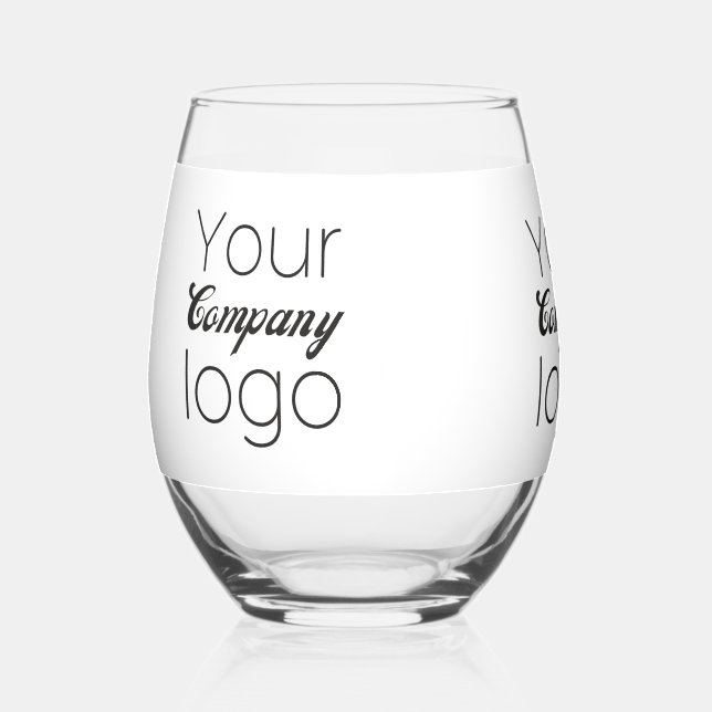 Custom Black White Business Promotional Add Logo  Stemless Wine Glass (Front)
