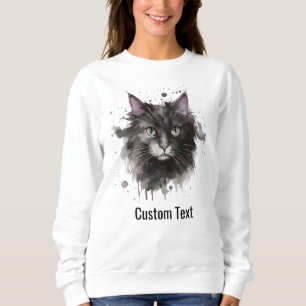 Custom Black White Cat Mum Watercolor Pet Photo Sweatshirt