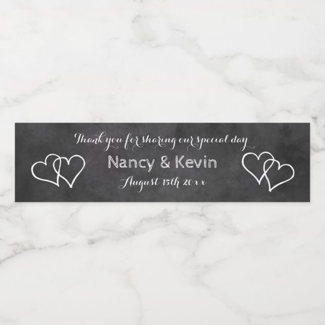 Custom black white chalkboard wedding party favour water bottle label (Single Label)