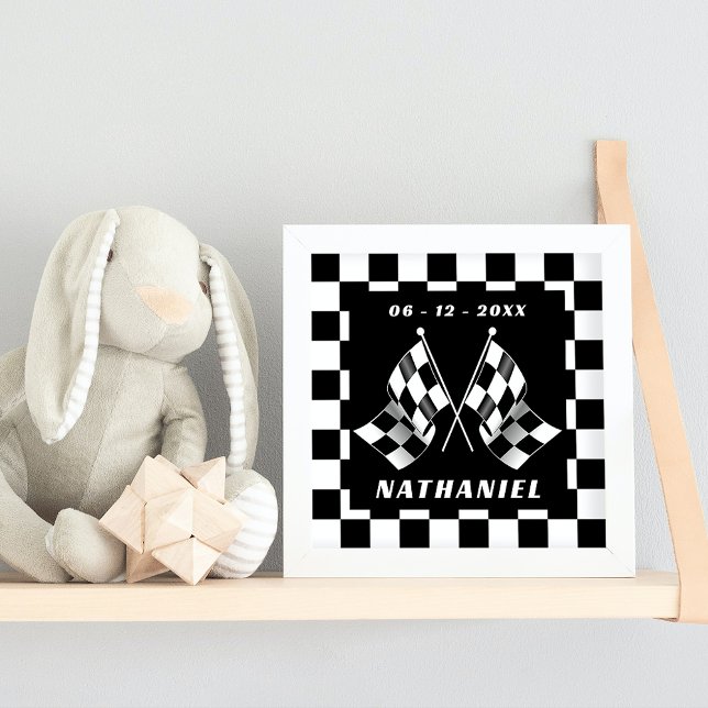 Custom Black White Chequered Flags Squares Pattern Poster (Creator Uploaded)