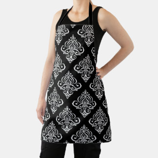 Custom Black & White Damask Pattern Apron