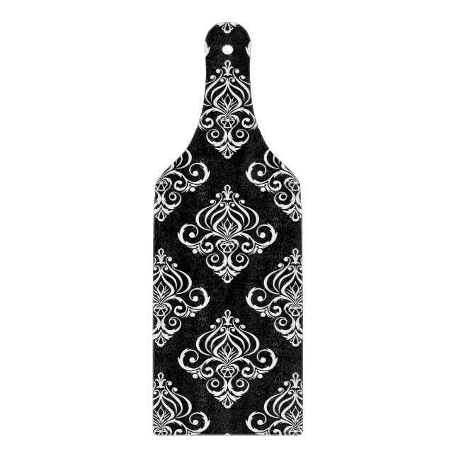 Custom Black & White Damask Pattern Cutting Board (Front)
