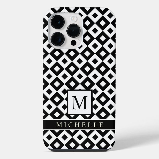 Custom Black White Diamond Dot Geometric  iPhone Case (Back)