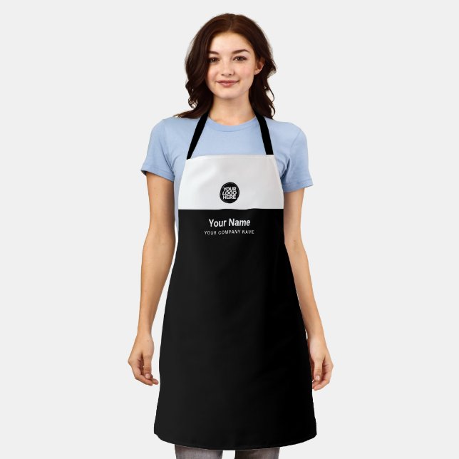 Custom Black White Employee Logo, Name, Company Apron (Worn)