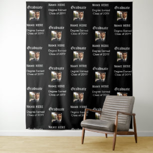 Custom Black White Graduation Party Photo Backdrop Tapestry
