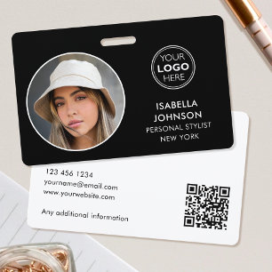 Custom Black White ID Badge Modern Round Photo