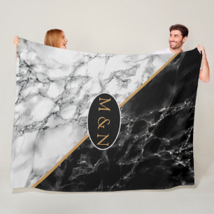 Custom Black White Marble Couple Fleece Blanket