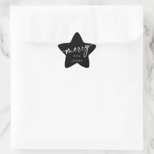 Custom Black + White 'Merry' Christmas/Holiday Star Sticker