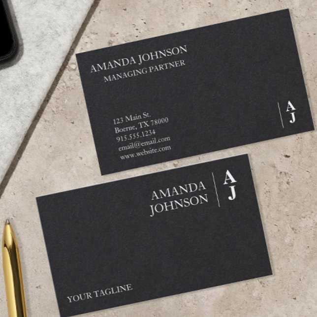 Custom Black White Monogram Professional Business Card (Custom Black and White Monogrammed Business Cards)