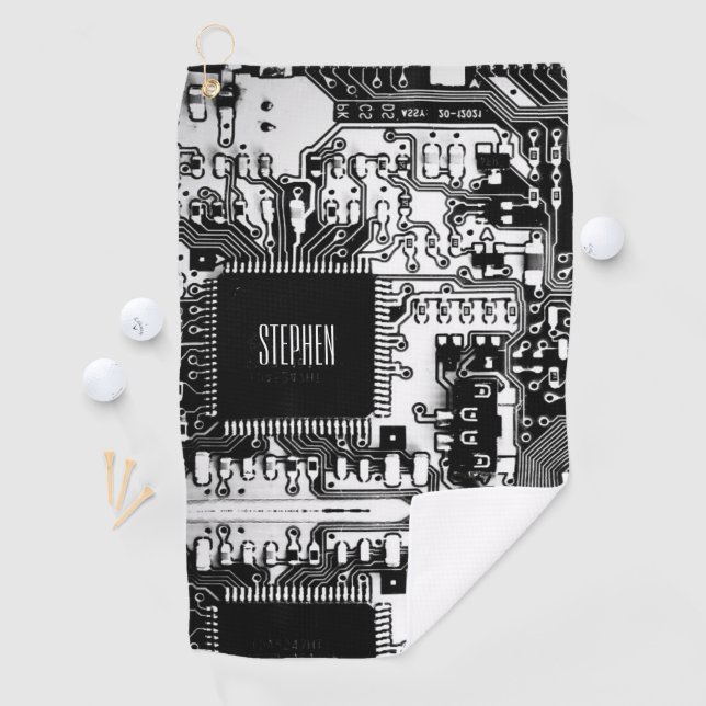 Custom Black White PCB Printed Circuit Board Geek Golf Towel (InSitu)