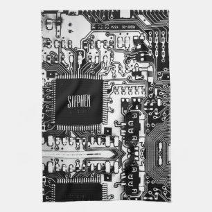 Custom Black White PCB Printed Circuit Board Geek Tea Towel