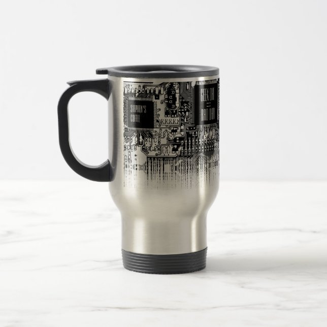 Custom Black White PCB Printed Circuit Board Geek  Travel Mug (Left)