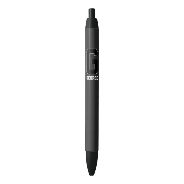Custom Black White Personalised Monogram For Him Black Ink Pen (Front Vertical)