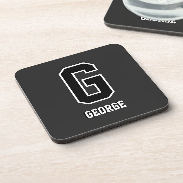 Custom Black White Personalised Monogram For Him Coaster (Left Side)