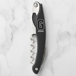 Custom Black White Personalised Monogram For Him Corkscrew