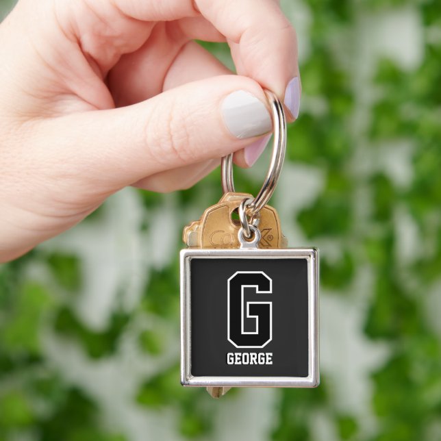 Custom Black White Personalised Monogram For Him Key Ring (Hand)