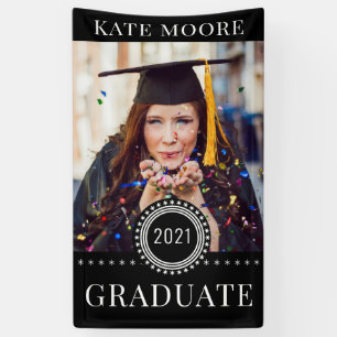 Custom Black White Photo Graduation  Banner