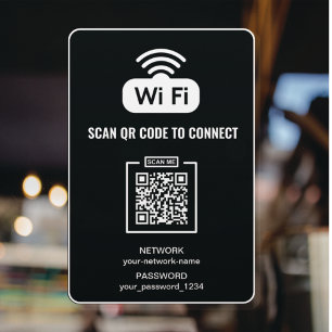 Custom Black & White QR Code WIFI Password Network Window Cling