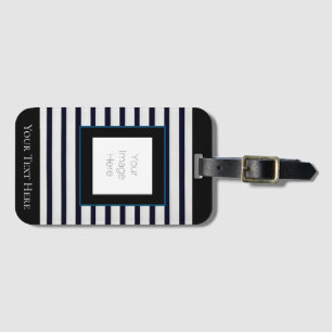 Custom Black & White Stripe Luggage Tag, Add Photo Tag