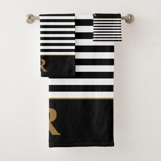 Custom Black/White Stripes Bath Towel Set (Insitu)