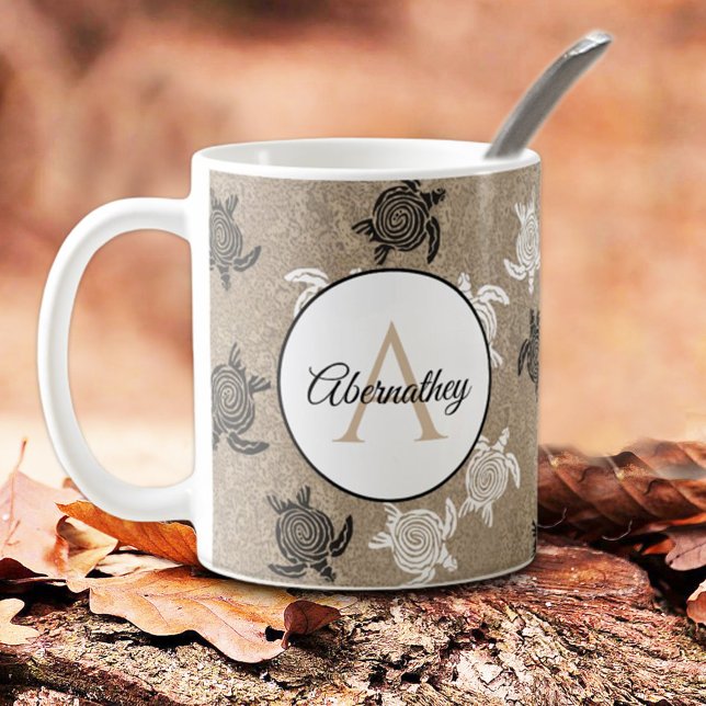 Custom Black White Tribal Art Turtles Pattern Coffee Mug (Creator Uploaded)