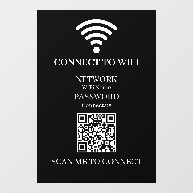 Custom Black WiFi QR Code | Internet Access  Window Cling (Sheet)