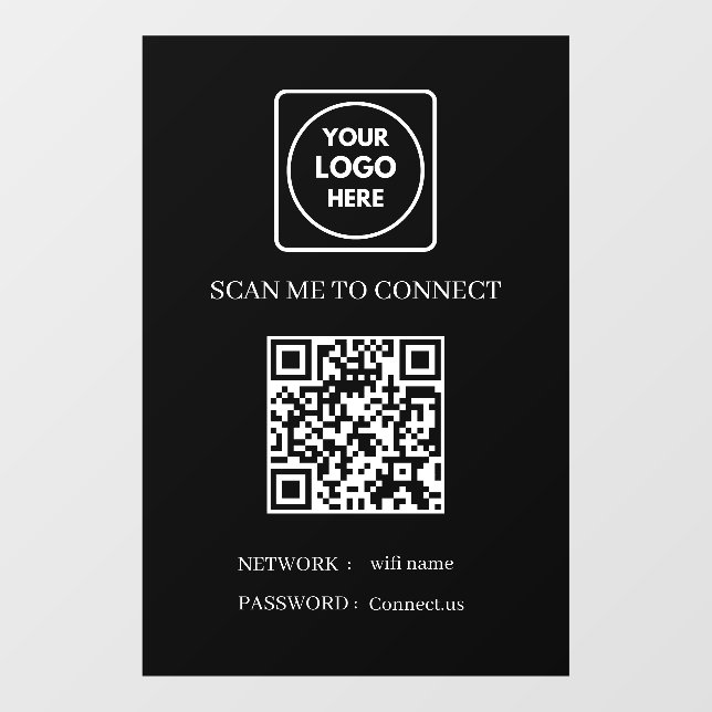 Custom Black WiFi QR | Scan to Connect Display Window Cling (Sheet)