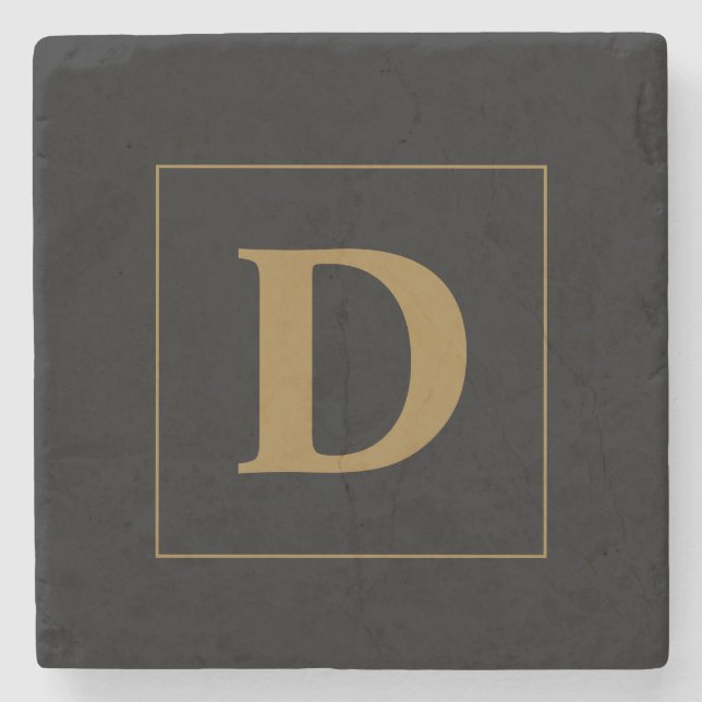 Custom Black With Gold Family Initial Stone Coaster (Front)