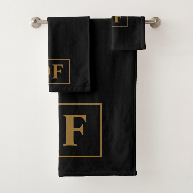 Custom Black With Gold Initials Bath Towel Set (Insitu)
