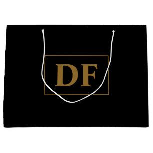 Custom Black With Gold Initials Large Gift Bag