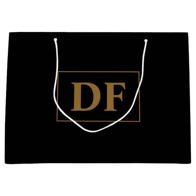 Custom Black With Gold Initials Large Gift Bag (Front)