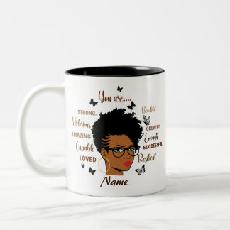 Custom Black Woman Afro Girl  Two-Tone Coffee Mug